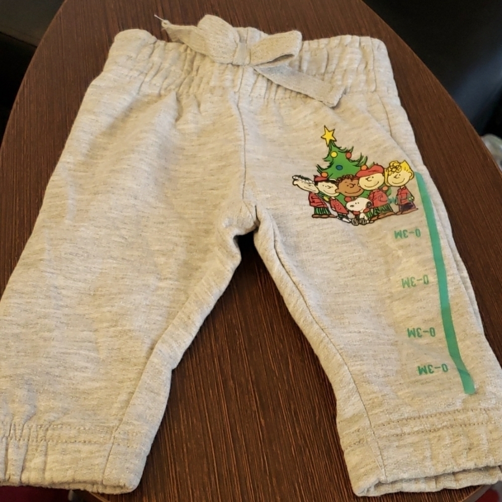 Peanuts Charlie Brown Christmas Gray Sweat Pants Size 0-3 Months NWOT